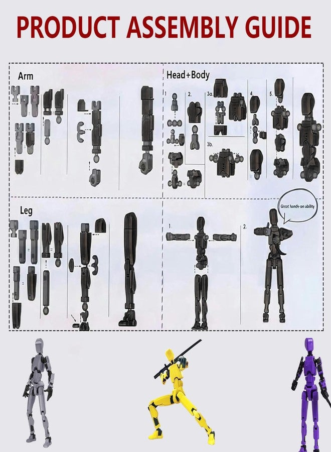 RAMONI مجموعة ألعاب شخصيات الحركة من راموني، 4 قطع، شخصيات الحركة T13، محمولة وسهلة الاستخدام، لعبة روبوت، ألعاب مطبوعة بتقنية الطباعة ثلاثية الأبعاد مع 28 ملحقًا - Image 4